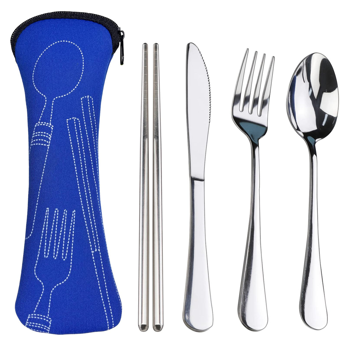10PCS Portable Silverware Set with Case, Lengnoyp Travel Camping Utensils Set, Premium Stainless Steel Travel Cutlery Set, Reusable Safe Flatware Sets for Lunch Box/Workplace/Students, Silver