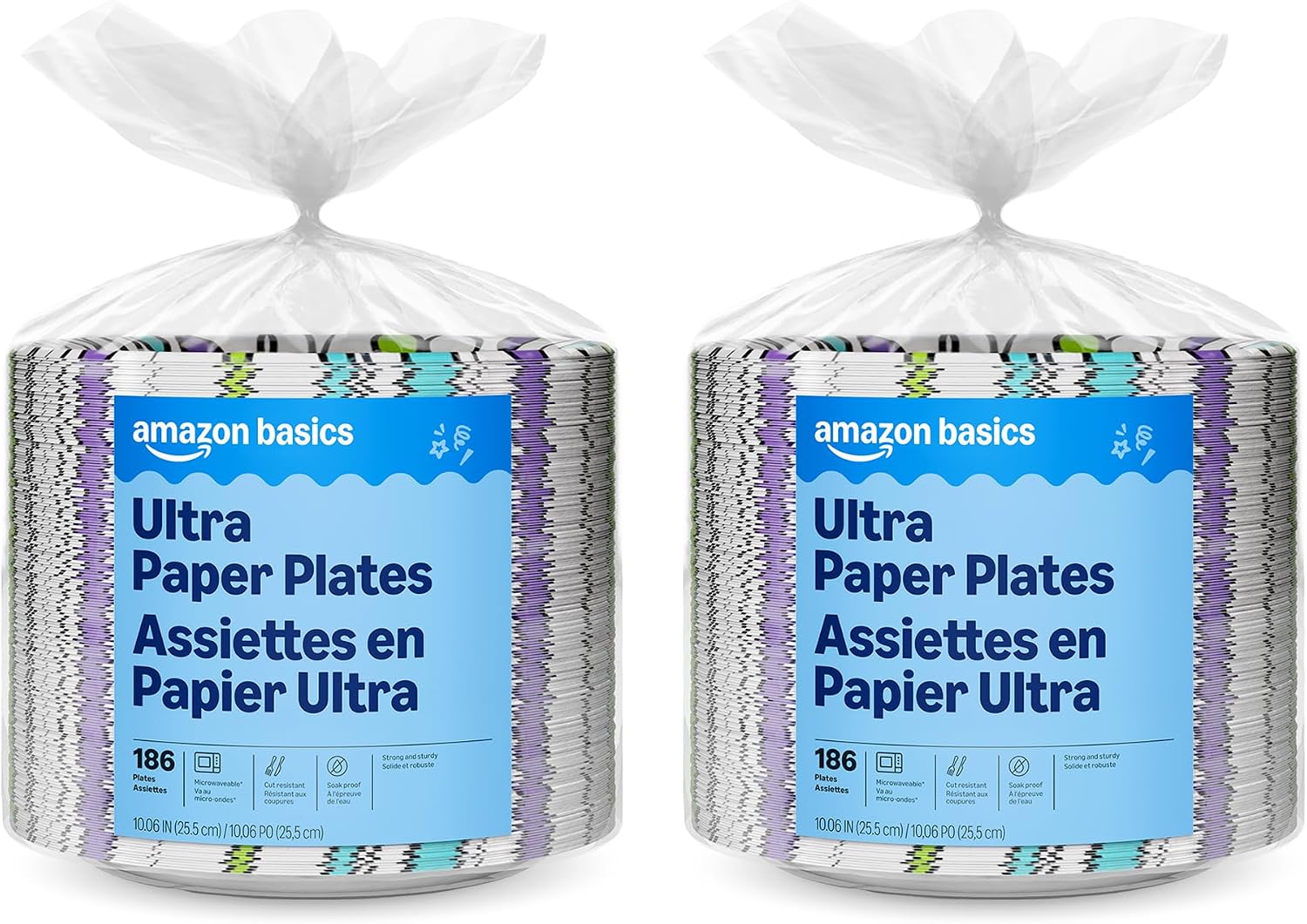 Amazon Basics Ultra Paper Plates, 10 Inch, Disposable, 372 Count (2 Pack of 186), Packaging May Vary