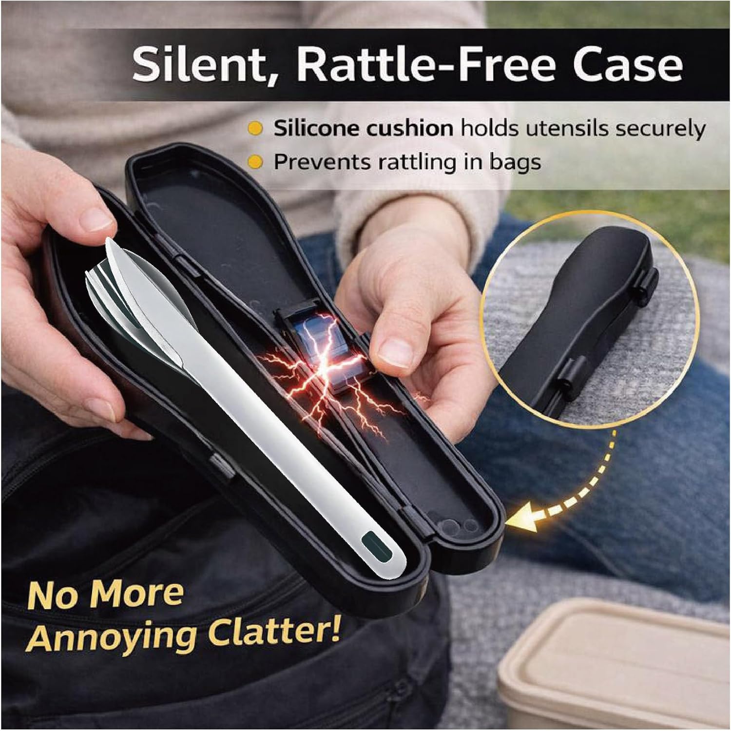 Travel Utensils Set with Case [Made in Japan] Matte Finish Knife Fork Spoon Noise Free Portable Case Lunch Box Cutlery Set for Work Reusable Stainless Steel