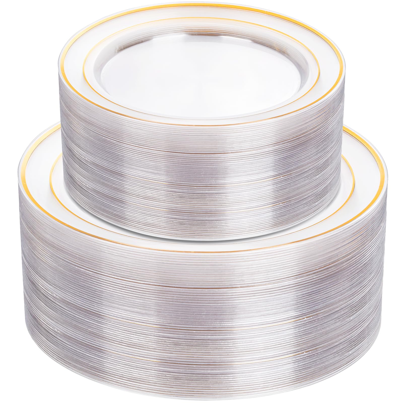 102 Pcs Gold Plastic Plates, Premium Disposable Gold Plates | Gold Rimmed Plastic Plates, BPA Free, Perfect for Wedding, Holidays, Party, 51 Dinner(10.25’’) & 51 Dessert(7.5’’) Plates