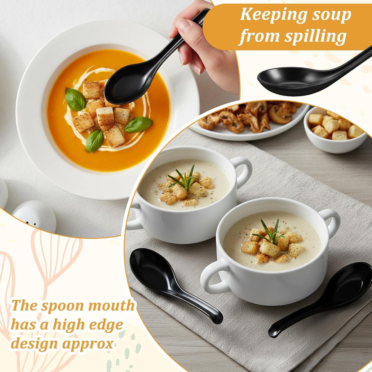 100 Pcs Reusable Melamine Asian Soup Spoon, 6.3 Inches Chinese Japanese Noodle Ramen Spoon, Wonton Rice Dumpling Pho Spoons, for Home Restaurant Kitchen