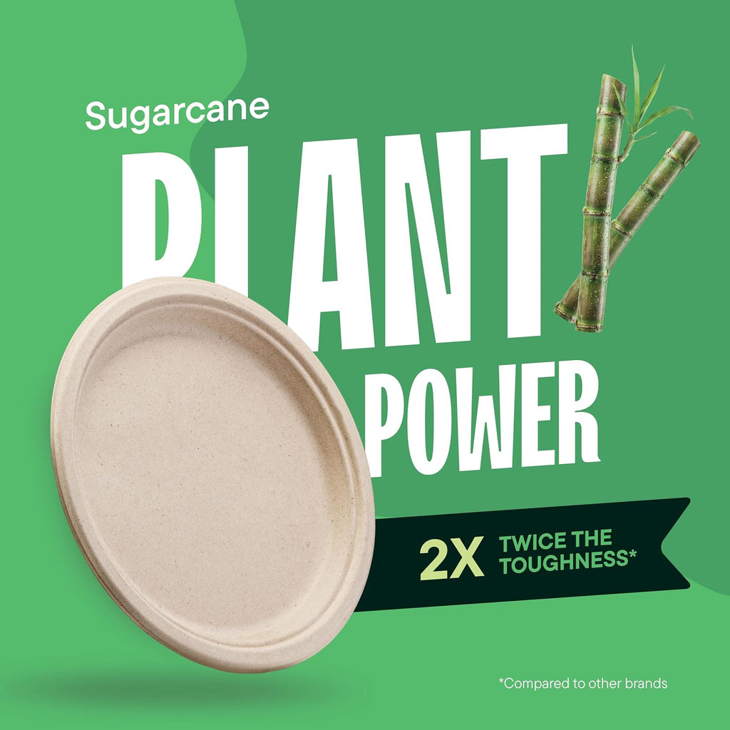 Paper Plates, 100% Compostable Heavy Duty Disposable 10 Inch Plate - [125-Pack] Eco-Friendly, Biodegradable Bagasse - (PFAS-Free) - (BPI Certified) | Eco-Friendly Biodegradable Sugarcane Bagasse Dinner Plates, PFAS-Free & BPI Certified Unbleached Party Su