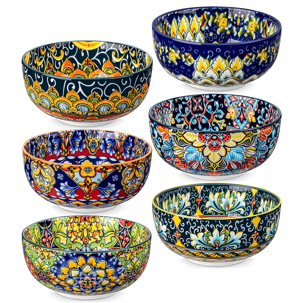 vancasso SIMI 28 oz Cereal Bowls Set of 6, Bohemian Ceramic Soup Bowls | For Pasta, Salad, Ramen, Fruit Serving, Dishwasher and Microwave Safe, Porcelain, Chip-Resistant, Decorative Bowls