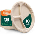 Paper Plates, 100% Compostable Heavy Duty Disposable 10 Inch Plate - [125-Pack] Eco-Friendly, Biodegradable Bagasse - (PFAS-Free) - (BPI Certified) | Eco-Friendly Biodegradable Sugarcane Bagasse Dinner Plates, PFAS-Free & BPI Certified Unbleached Party Su