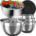 Nicdiet Mixing Bowls with Lids Set, 16PCS Stainless Steel Mixing Bowls,Nesting Storage Bowls for Kitchen with Mixing Bowl, Colander, Strainer & Grater, Metal Salad Bowl for Kitchen Gadgets, Black