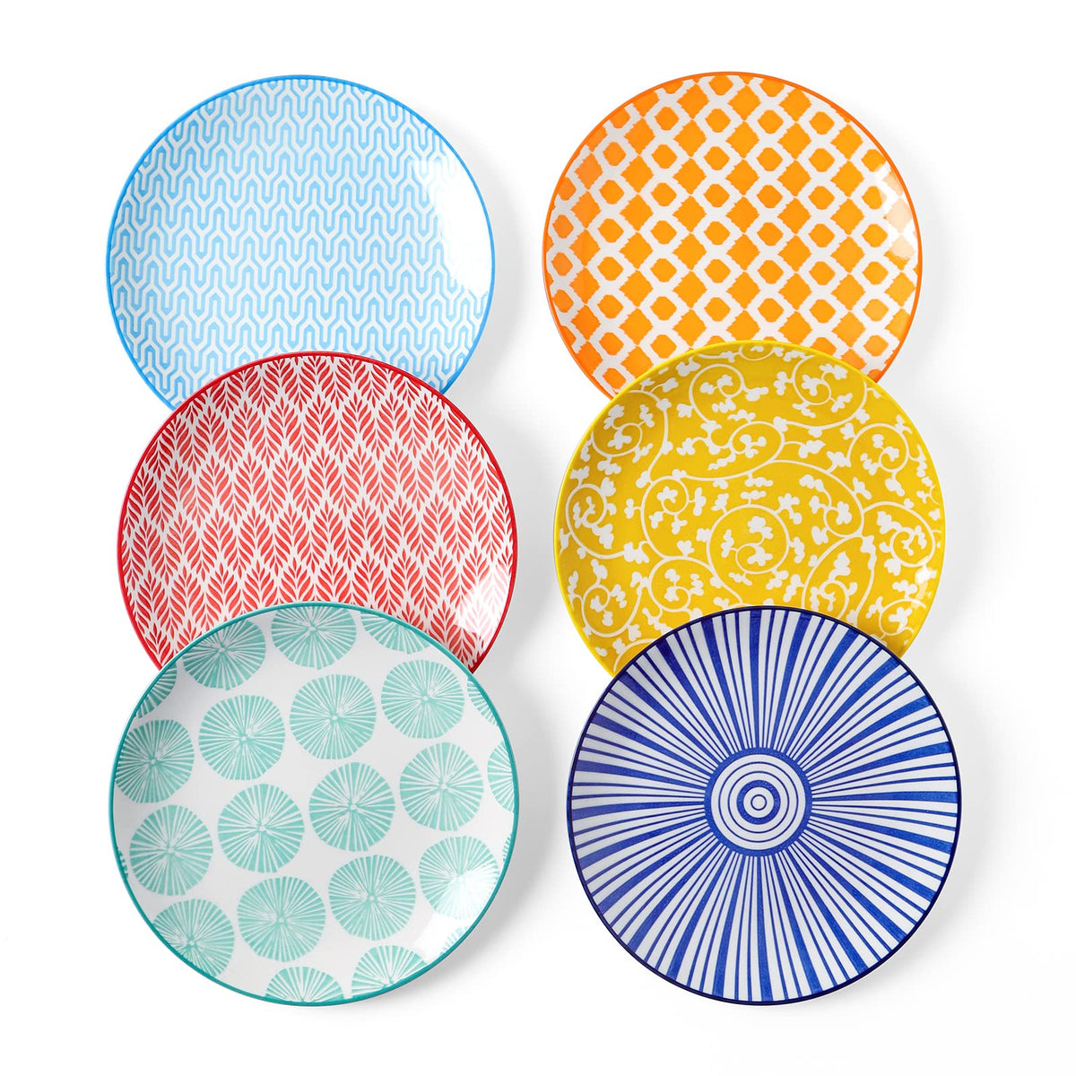 Selamica 10 inch Porcelain Dinner Plates, Large Size Serving Plate for Salad, Pancakes, Steak, Set of 6, Assorted Colors