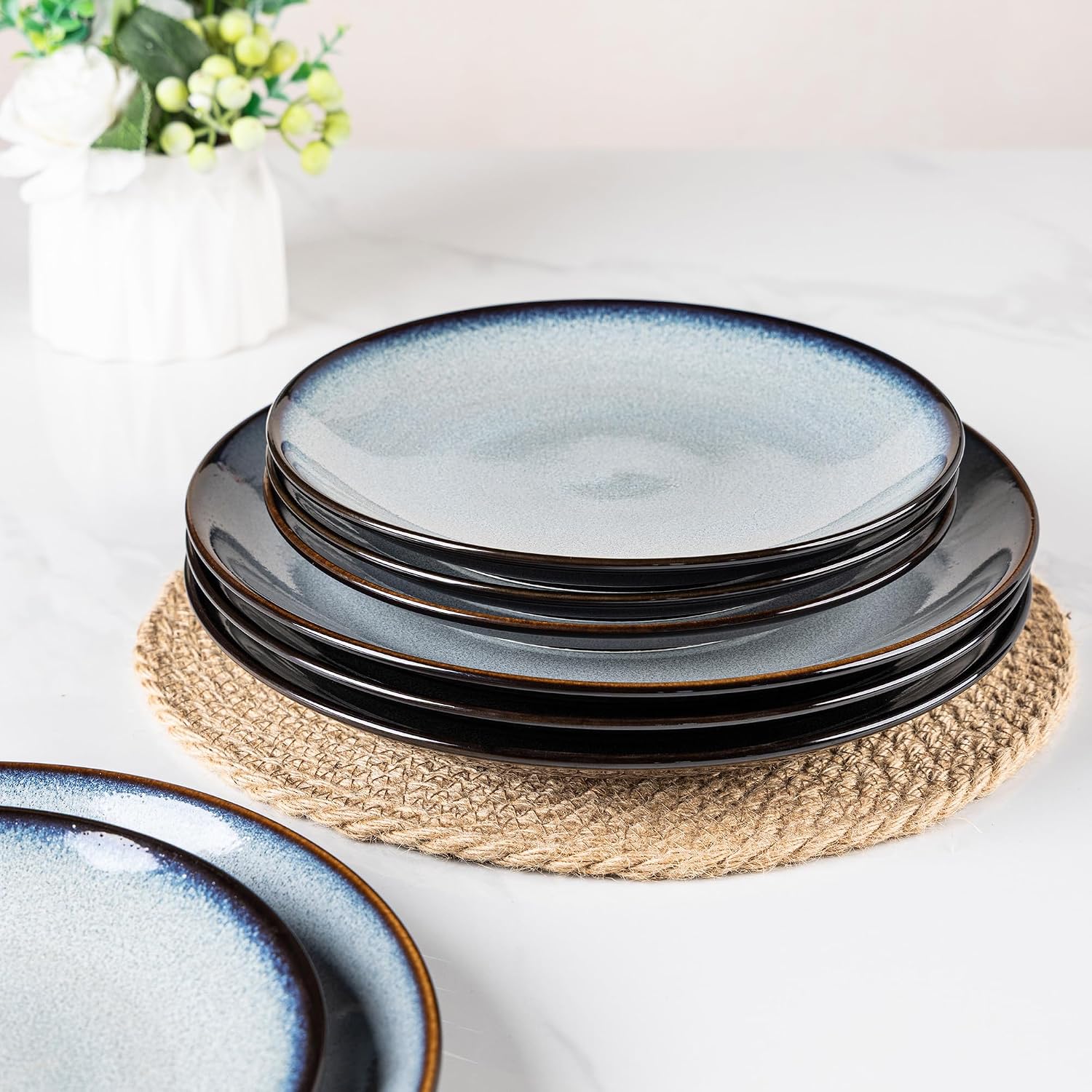 LERATIO Ceramic Dinner Plates Set of 6,10.5 Inch Reactive Glaze Plates | Porcelain Coupe Shape Dinnerware Dishes Set for Kitchen,Oven& Microwave & Dishwasher Safe,Scratch Resistant-Gray Blue
