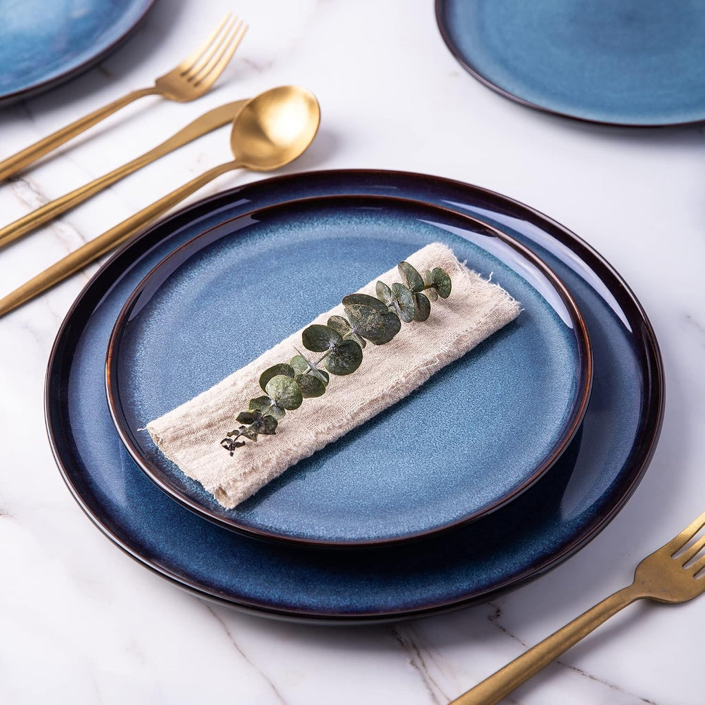 LERATIO Ceramic Dinner Plates Set of 4,10.5 Inch Reactive Glaze Plate Sets | Porcelain Modern Shape Dinnerware Dishes Set for Kitchen,Microwave&Dishwasher&Oven Safe,Scratch Resistant-Blue
