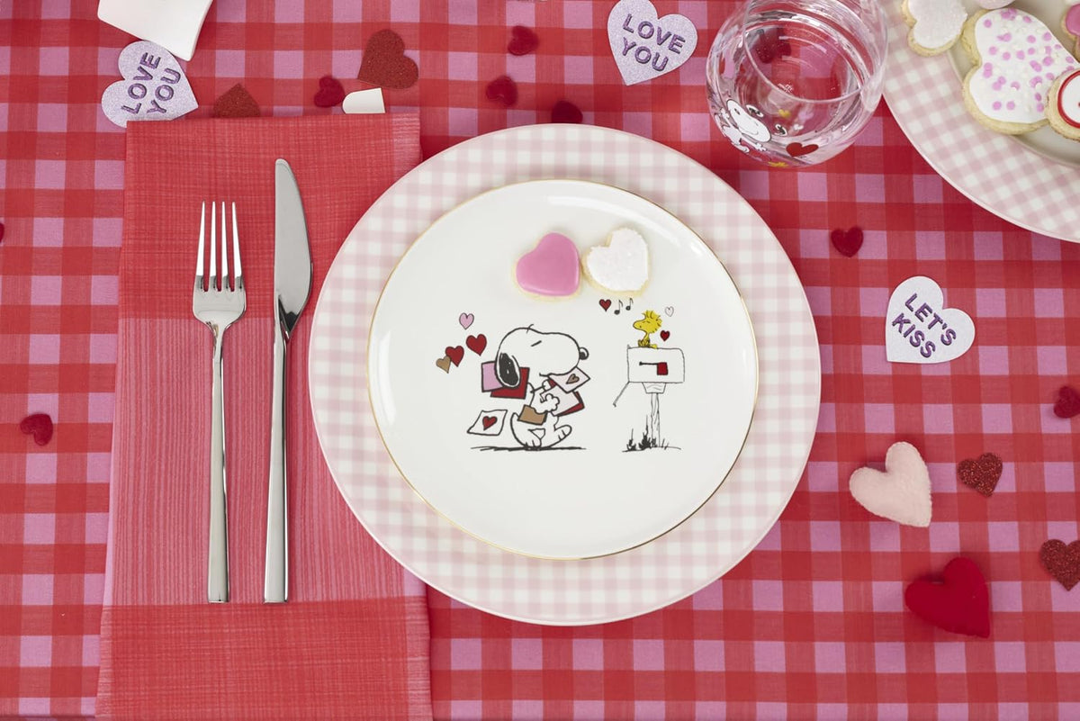Lenox Gingham Pink Porcelain Valentine's Day Dinner Plate Set for 4 | durable everyday use | 10.5 inch diameter | playful pink checkered design, gift for women, decor, dinnerware