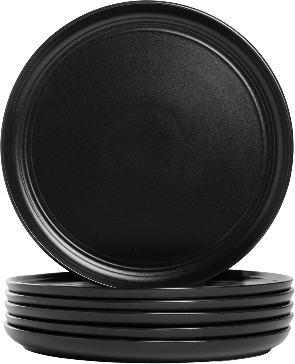 Double Line 10.5" Dinner Plate, Set of 6, Matte Black