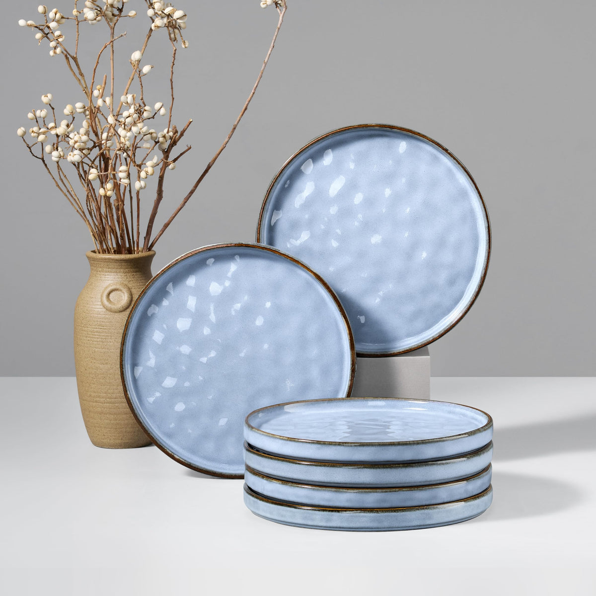 HaWare Stoneware Dinner Plates Set of 6, 10" Heavy Duty Ceramic Plates, Reactive Glaze Dinnerware for Home Restaurant, Chip and Scratch Resistant, Microwave and Dishwasher Safe, Reactive Moss Green