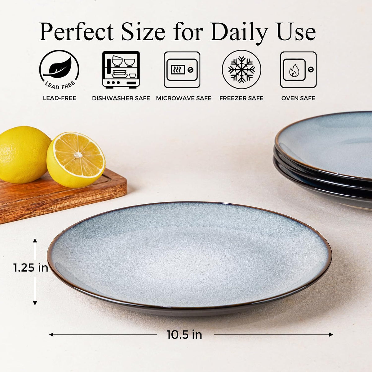LERATIO Ceramic Dinner Plates Set of 6,10.5 Inch Reactive Glaze Plates | Porcelain Coupe Shape Dinnerware Dishes Set for Kitchen,Oven& Microwave & Dishwasher Safe,Scratch Resistant-Gray Blue
