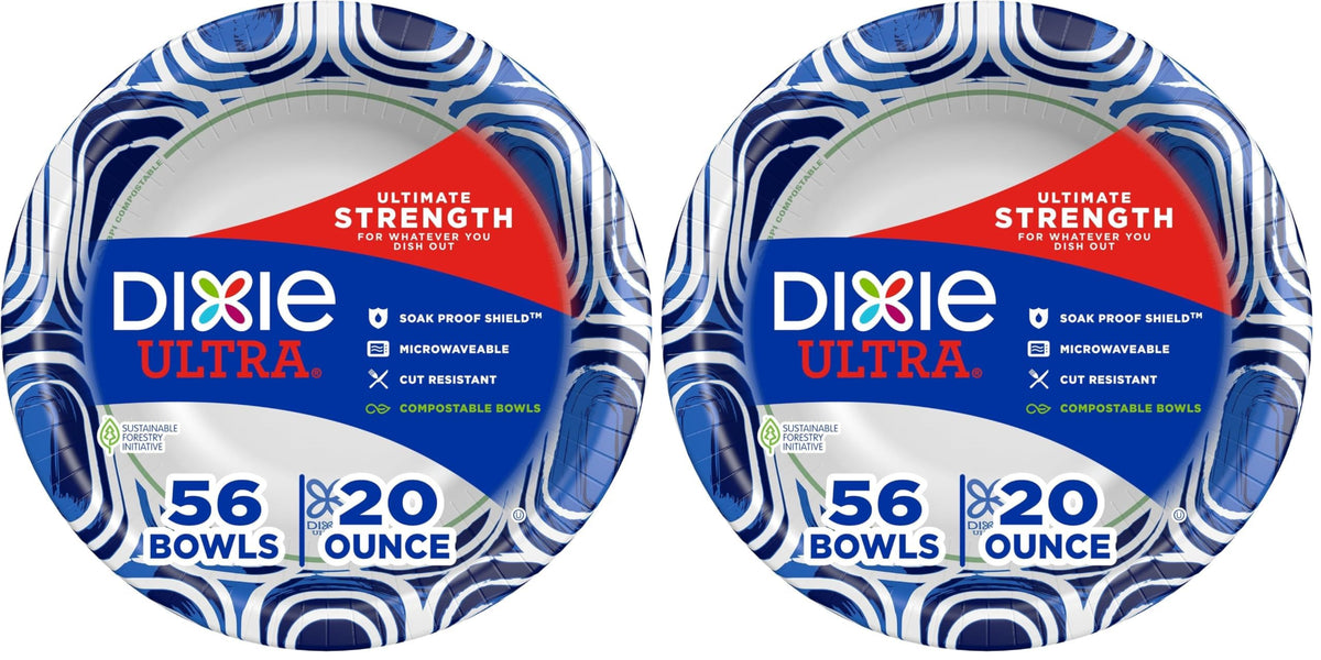 Dixie Ultra, Large Paper Bowls, 20 Oz, 150 Count (6 packs of 25 bowls), Microwave Safe, Compostable, Disposable Bowls Great For Breakfast, Lunch, And Dinner Meals