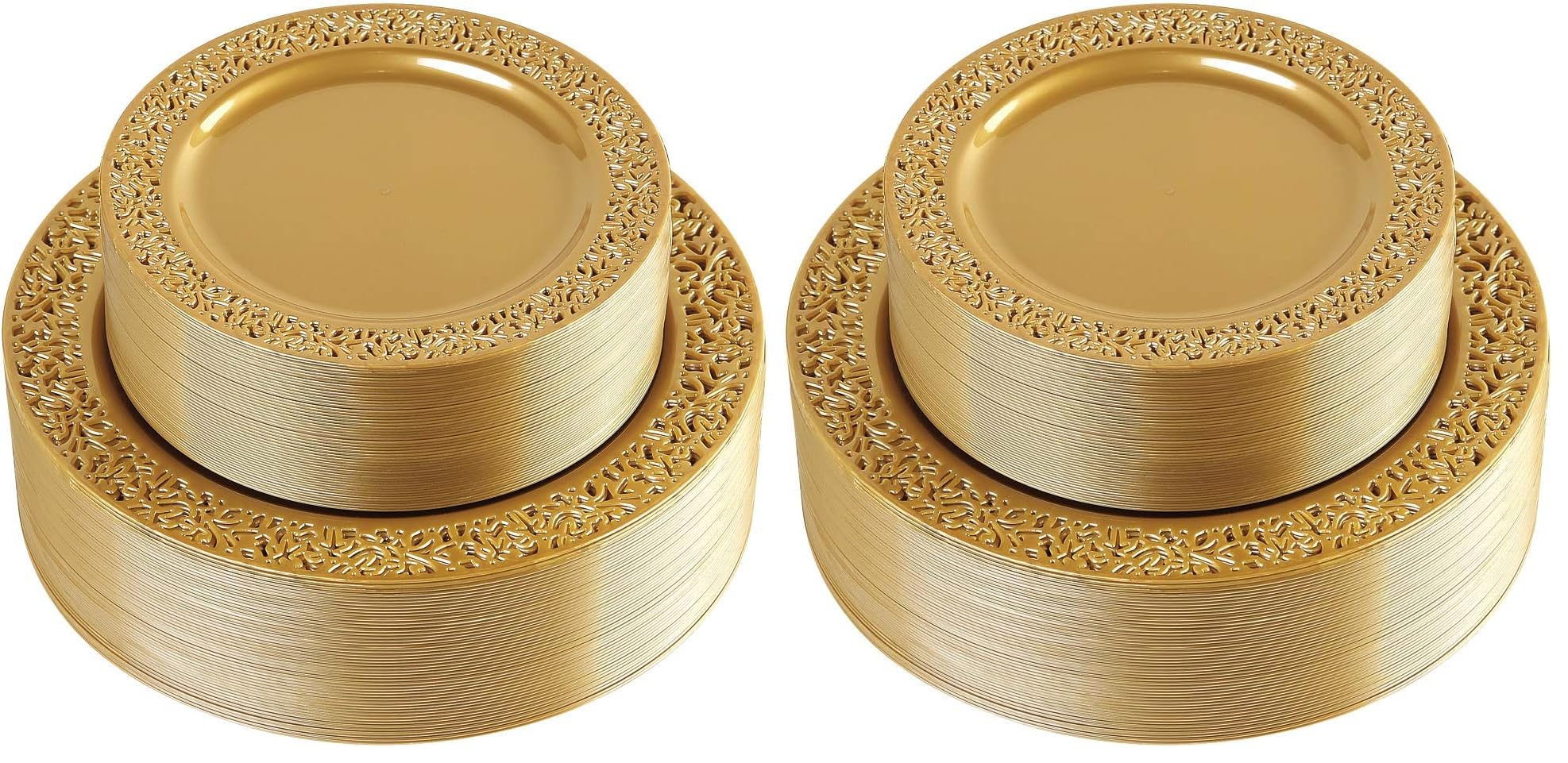 102 Pcs Gold Plastic Plates, Premium Disposable Gold Plates | Gold Rimmed Plastic Plates, BPA Free, Perfect for Wedding, Holidays, Party, 51 Dinner(10.25’’) & 51 Dessert(7.5’’) Plates