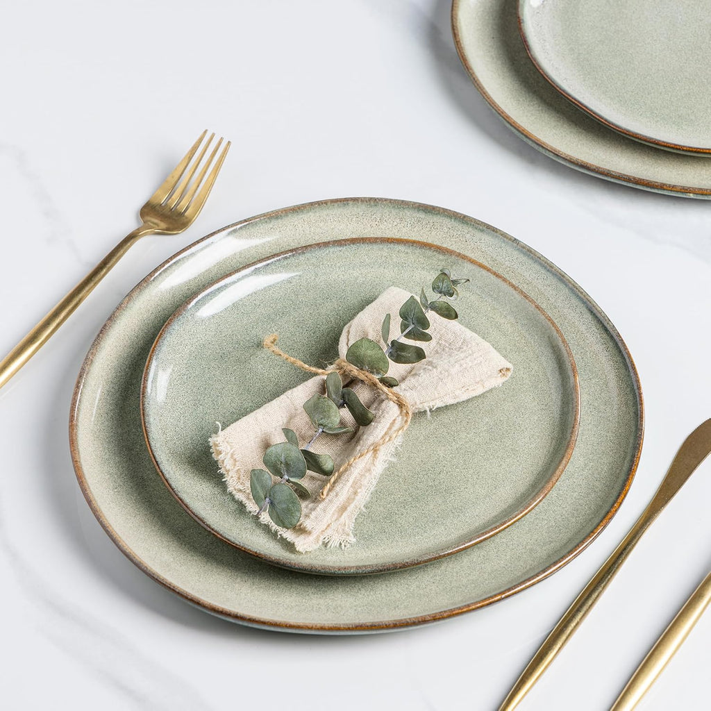 AmorArc Ceramic Dinner Plates Set of 6, 10.5 Inch Stoneware Plates Set | Handmade Reactive Glaze Plates, Rustic Shape Dinnerware Dish Set for Kitchen, Microwave & Dishwasher Safe, Scratch Resistant