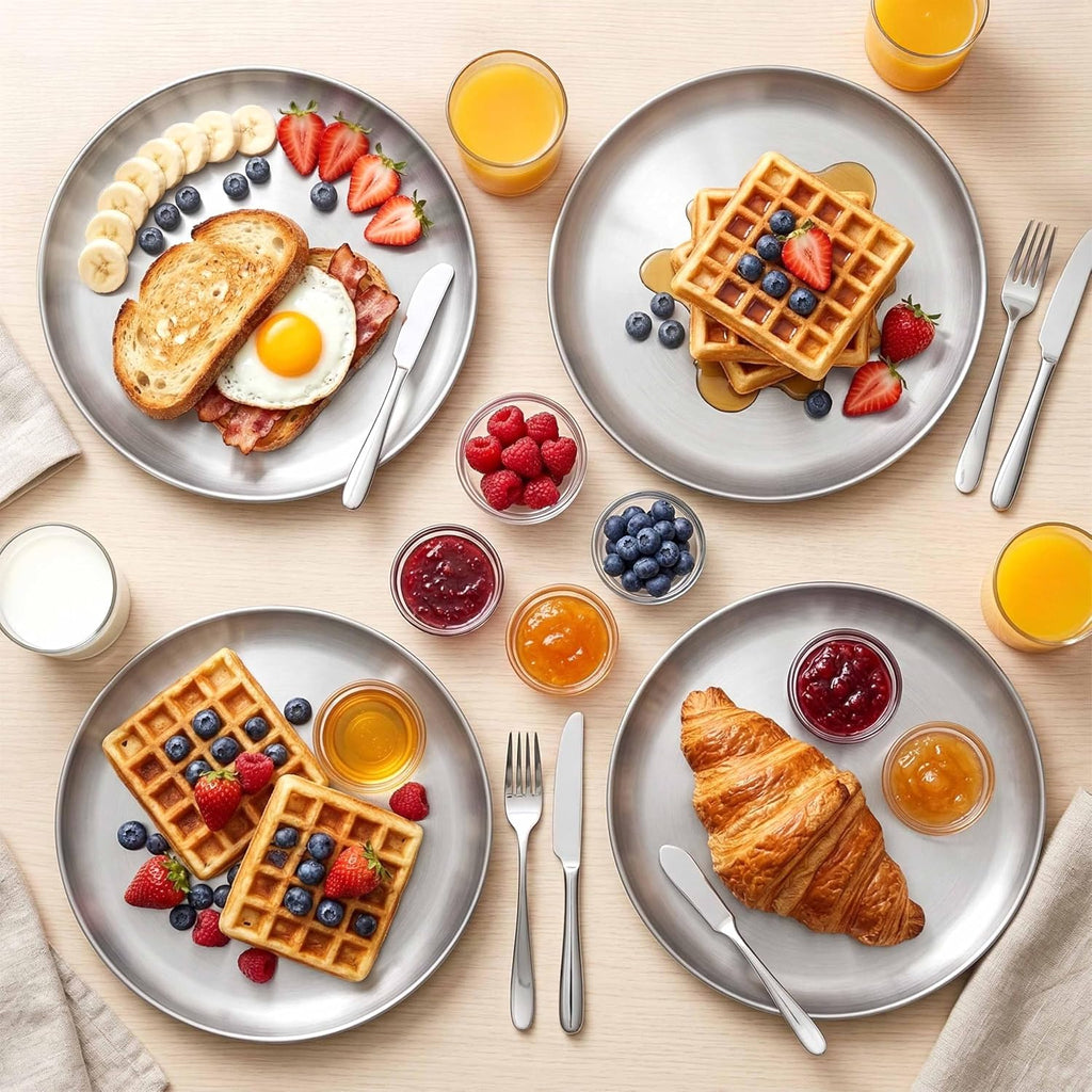 Homikit 6 Pack Stainless Steel Plate Set, 10.2 Inch Metal Dinner Plates for Kids Children Adult, Round Camping Plates for Serving Dishes Dessert Salad, Reusable & Unbreakable, Dishwasher Safe