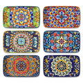vancasso Simi 9.5 Inch Rectangular Dinner Plates Set of 6 - Bohemian Floral Design in 6 Vibrant Colors, Microwave & Dishwasher Safe Porcelain Plates for Salad, Appetizers, Entertaining