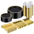 BESTVIP 600PCS Gold Dinnerware Set for 100 Guests, | for Party, 100 Gold Disposable Plates, 100 Dessert Plates, 100 Cups, 100 Spoons, 100 Forks and 100 Knives