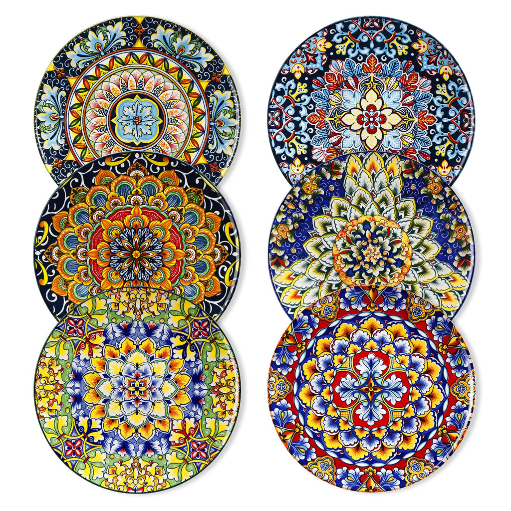 vancasso Ceramic Dinner Plates Set of 6, 10.5 Inch, Microwave Safe | Salad Plates Set, Colorful Bohemian Style Dishes for Kitchen