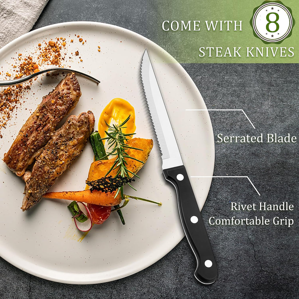 HaWare 48-Piece Silverware Set with Steak Knives, Stainless Steel Flatware | Mirror Polished Cutlery Tableware Set, Eating Utensils Include Knife Fork Spoon for Home Kitchen, Dishwasher Safe