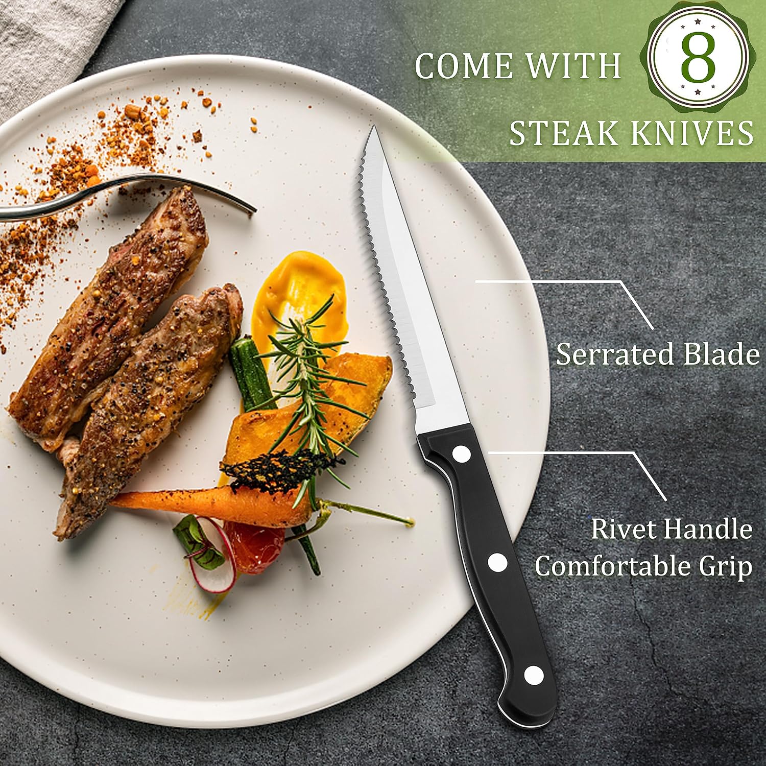 HaWare 48-Piece Silverware Set with Steak Knives, Stainless Steel Flatware | Mirror Polished Cutlery Tableware Set, Eating Utensils Include Knife Fork Spoon for Home Kitchen, Dishwasher Safe