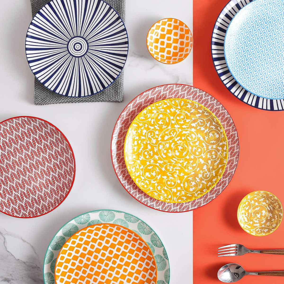 Selamica 10 inch Porcelain Dinner Plates, Large Size Serving Plate for Salad, Pancakes, Steak, Set of 6, Assorted Colors