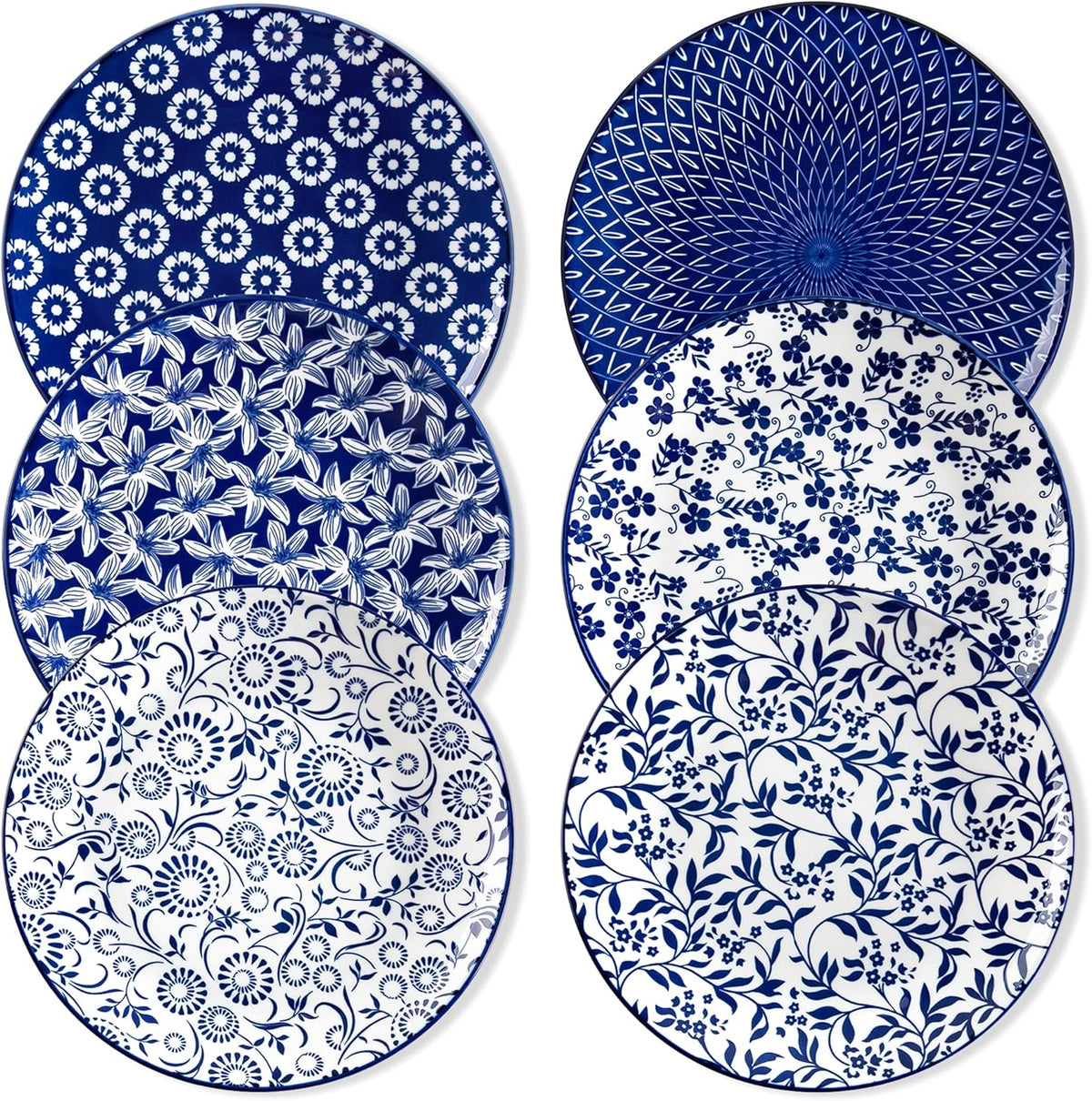 vancasso 10.25" Blue Dinner Plates Set of 6, Porcelain Vintage | Microwave, Oven, Dishwasher Safe, For Dinner, Pasta, Salad, and Dessert, Vintage Blue and White Floral, Stackable