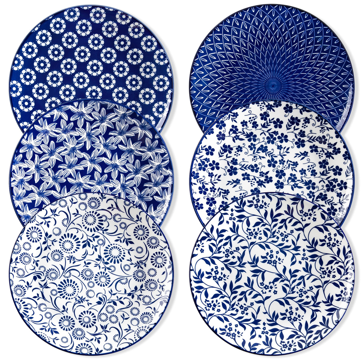 vancasso 10.25" Blue Dinner Plates Set of 6, Porcelain Vintage | Microwave, Oven, Dishwasher Safe, For Dinner, Pasta, Salad, and Dessert, Vintage Blue and White Floral, Stackable