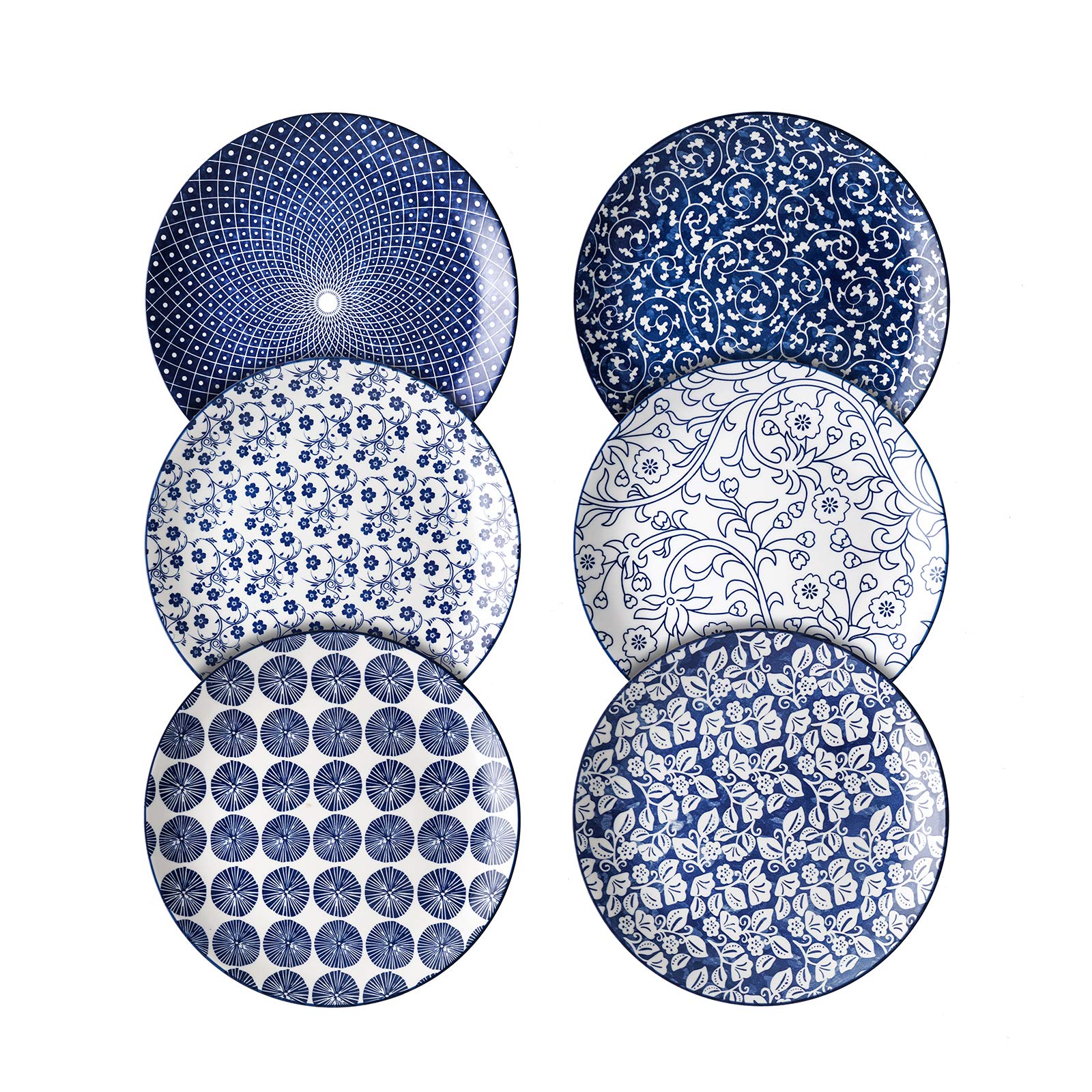 Selamica 10 inch Porcelain Dinner Plates, Large Size Serving Plate for Salad, Pancakes, Steak, Set of 6, Assorted Colors