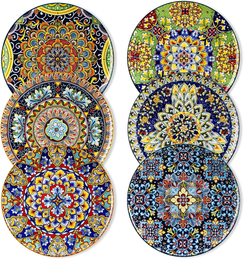 vancasso Ceramic Dinner Plates Set of 6, 10.5 Inch, Microwave Safe | Salad Plates Set, Colorful Bohemian Style Dishes for Kitchen