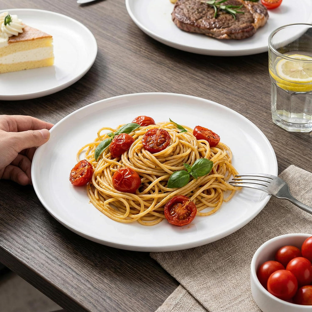ONEderful Off-White Dinner Plates Set of 4-9 Inch Melamine Modern Flat Plates, Durable & Lightweight - Indoor & Outdoor Use, Perfect for Everyday Meals, BBQs, Weddings, Dishwasher Safe