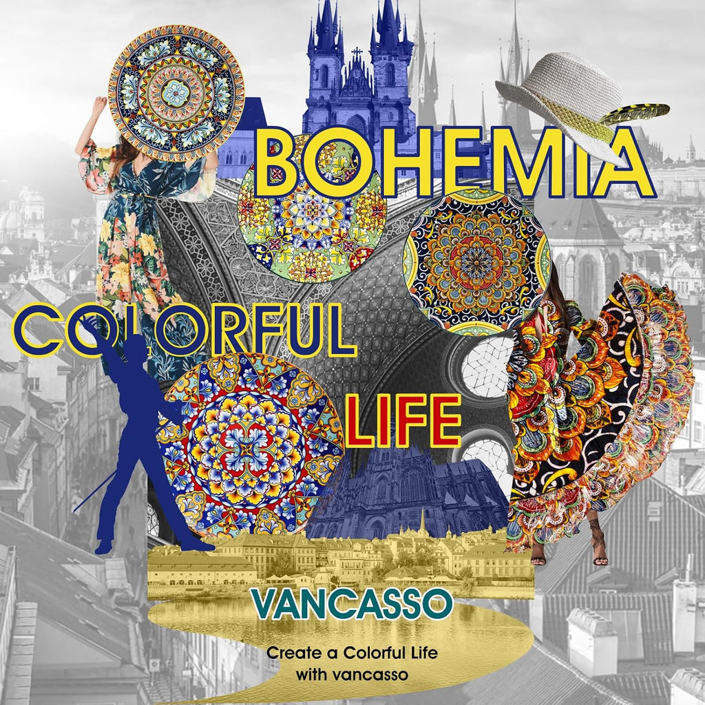 vancasso Ceramic Dinner Plates Set of 6, 10.5 Inch, Microwave Safe | Salad Plates Set, Colorful Bohemian Style Dishes for Kitchen