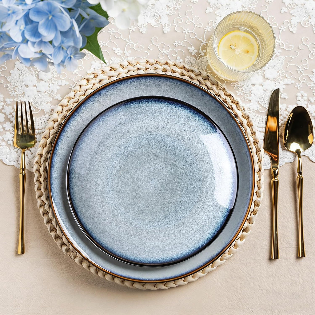 LERATIO Ceramic Dinner Plates Set of 6,10.5 Inch Reactive Glaze Plates | Porcelain Coupe Shape Dinnerware Dishes Set for Kitchen,Oven& Microwave & Dishwasher Safe,Scratch Resistant-Gray Blue